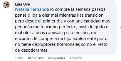 Lina Uve: desde el primer día le funcionó y le quitó el mal olor a las camisas; también se lo compró a su hijo adolescente.