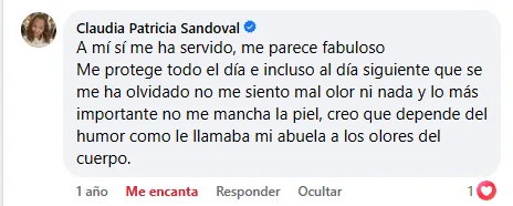 Claudia Patricia Sandoval: la protege todo el día e incluso al día siguiente, y no le mancha la piel.