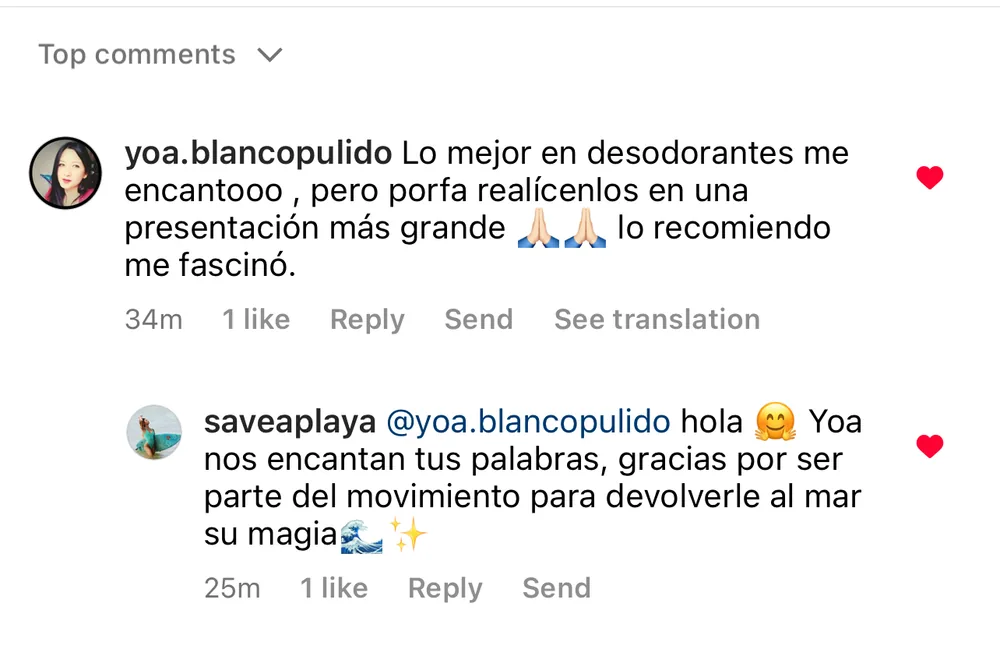 Captura de un comentario de un cliente sobre Save a Playa.