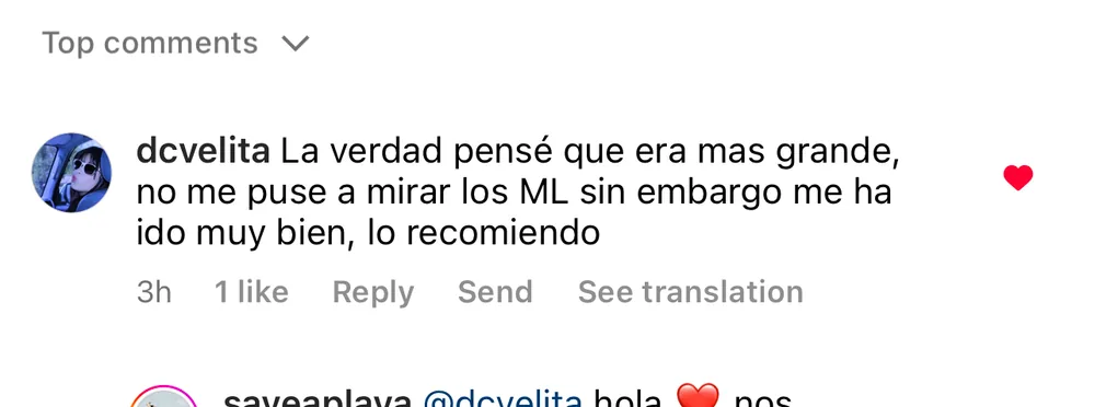 Captura de un comentario de un cliente sobre Save a Playa.