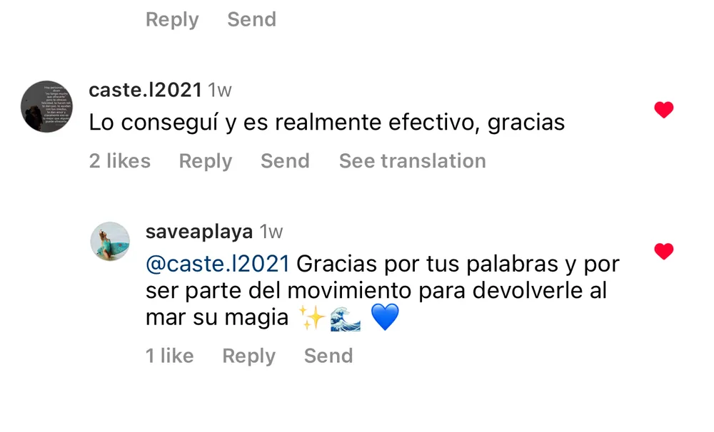 Captura de un comentario de un cliente sobre Save a Playa.