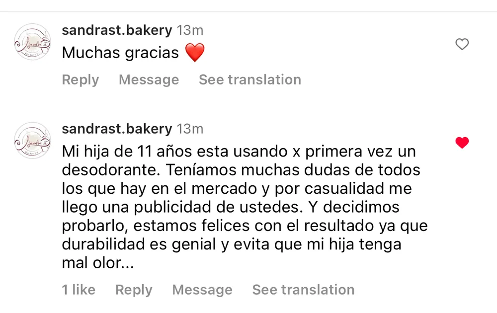 @sandrast.bakery: su hija de 11 años lo usa por primera vez; dura mucho y evita el mal olor.