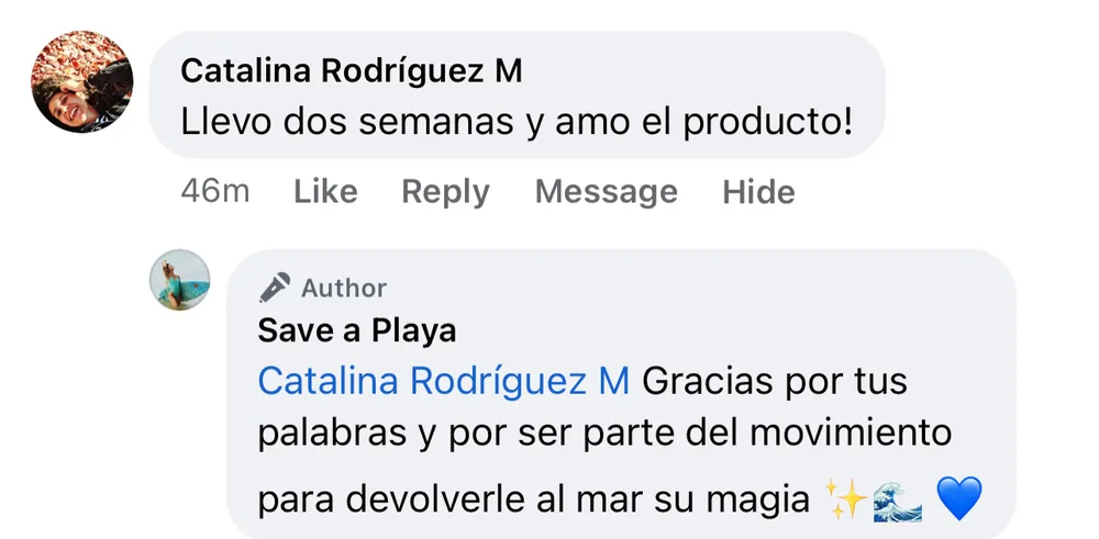 Captura de un comentario de un cliente sobre Save a Playa.
