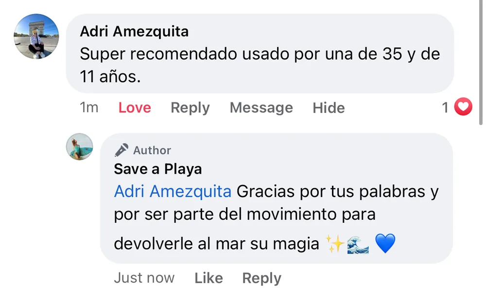 Captura de un comentario de un cliente sobre Save a Playa.