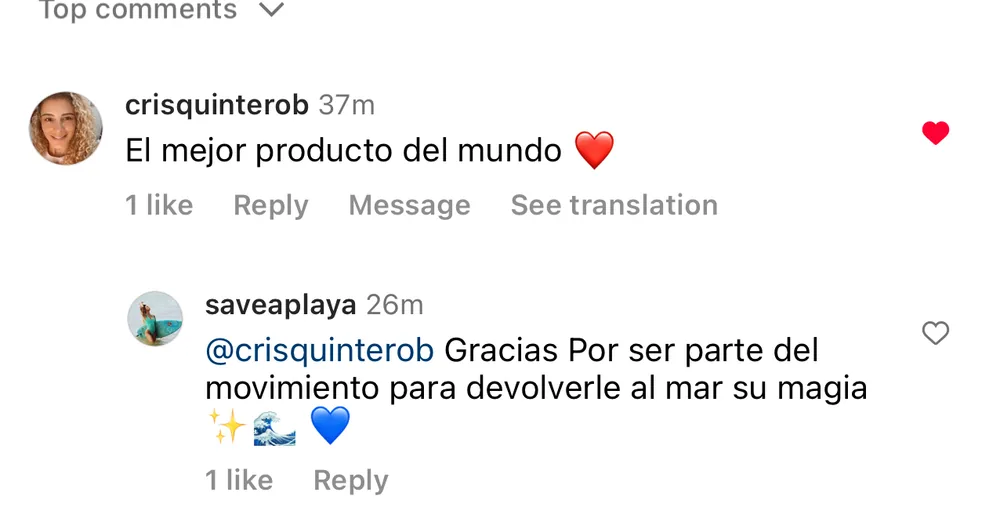 Captura de un comentario de un cliente sobre Save a Playa.