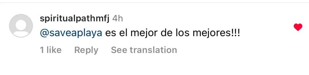 Captura de un comentario de un cliente sobre Save a Playa.