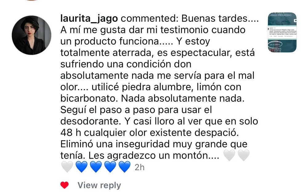 @laurita_jago: estaba aterrada porque nada le servía para el mal olor; con Save a Playa, en solo 48 horas desapareció y se le quitó una inseguridad muy grande.