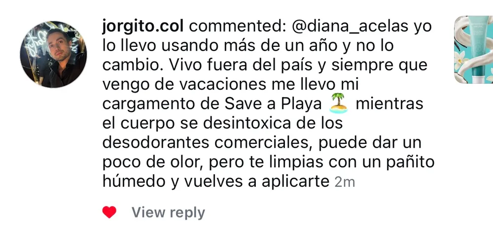 Captura de un comentario de un cliente sobre Save a Playa.