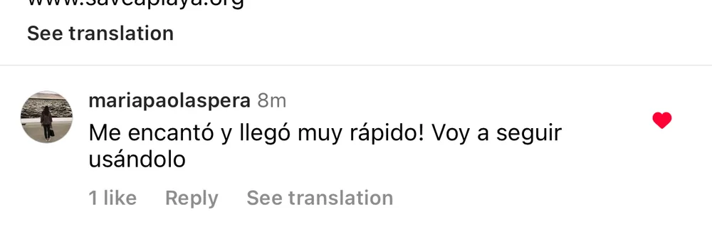 Captura de un comentario de un cliente sobre Save a Playa.