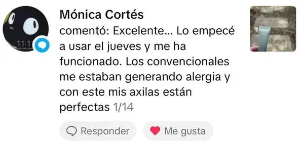 Mónica Cortés: los desodorantes convencionales le daban alergia; con este sus axilas están perfectas.