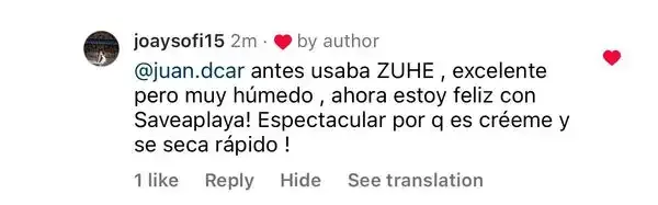 Captura de un comentario de un cliente sobre Save a Playa.
